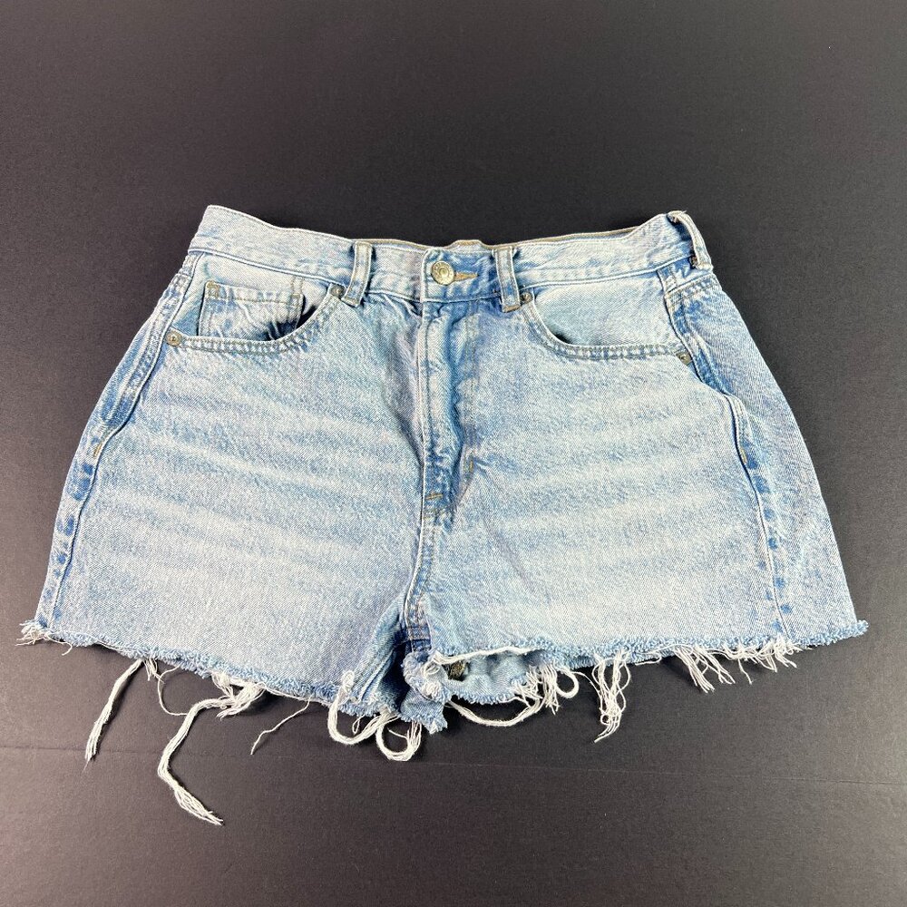 American Eagle Short Women 28* Mom Hi Rise Light Blue Faded Cut Off Jorts Tag 6R